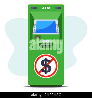green ATM where there is no cash. shortage of money at the ATM. flat vector illustration. Stock Vector