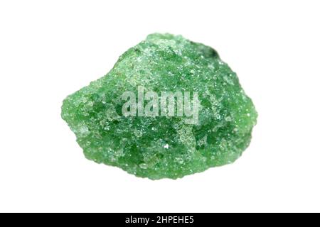Closeup natural rough green Zoisite (Saualpite) gemstone on white background Stock Photo