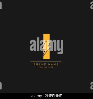 Initial I Letter with Lightning Bolt Logo Icon. Stock Vector