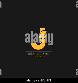Initial J Letter with Lightning Bolt Logo Icon. Stock Vector