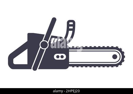 chainsaw black icon. cut down a tree. flat vector illustration. Stock Vector