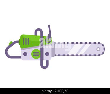 green chainsaw for deforestation. flat vector illustration. Stock Vector