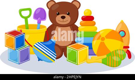 Kid toys, playing room, vector illustration Stock Vector