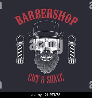 Barber shop poster template.Bearded skull. Vector illustration Stock Vector