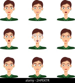 Set of beautiful girl emotions, vector illustration Stock Vector