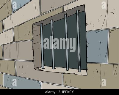 Prison window, prison bars. Unfreedom. A powerful wall, politics and justice Stock Vector