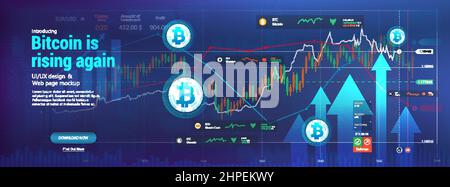 Bitcoin's positive trend in the cryptocurrency market Stock Vector