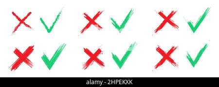 Green tick and red cross in grunge style Stock Vector