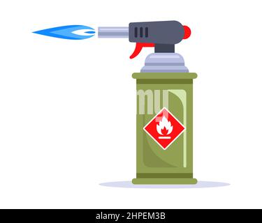 blowtorch with blue flame for construction. flat vector illustration isolated on white background. Stock Vector