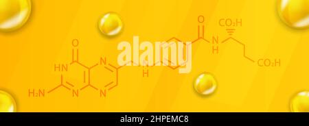 Vitamin B9 chemical formula. Vitamin B9 Realistic chemical molecular structure Stock Vector
