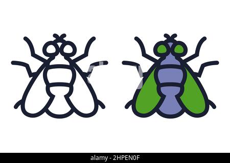 color and black and white icon of a house fly. flat vector illustration. Stock Vector