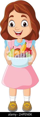 Cartoon little girl holding a fruit basket Stock Vector