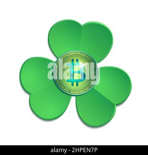 Shamrock and Bitcoin coin, Saint Patricks Day, isolated on white background vector Stock Vector