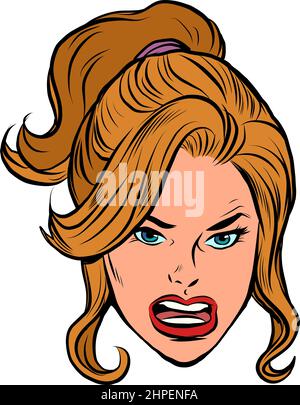 Angry angry face of a woman, human emotions. Human head Stock Vector