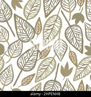 Seamless pattern with skeleton autumn leaves. Vector hand drawn illustration.  Stock Vector