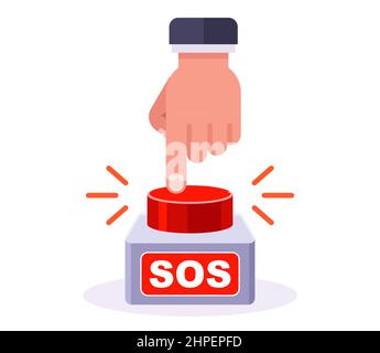finger presses on the sos button. fire alarm. flat vector illustration. Stock Vector