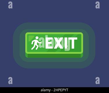 green sign above the exit door. luminous box exit. flat vector illustration. Stock Vector