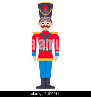 character officer in traditional military clothing of the 19th century. wooden soldier. flat vector illustration. Stock Vector