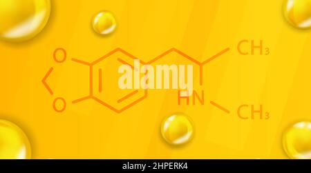 Ecstasy chemical formula. Ecstasy 3D Realistic chemical molecular structure Stock Vector