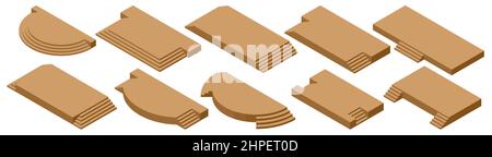 Isometric set of blank brown stage podium for award ceremony. Template of blank empty podium stage. Stock Vector