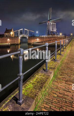 Night scene in the historical fortress city of Heusden, The Netherlands Stock Photo