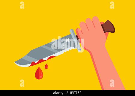 hand with a bloody knife. an attack on a person with a cold weapon. flat vector illustration. Stock Vector