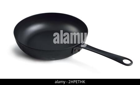 Carbon steels frying pan, frypan, or skillet. Isolated on white background. Stock Photo