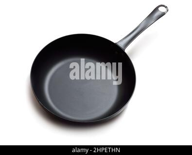 Carbon steels frying pan, frypan, or skillet. Isolated on white background. Stock Photo
