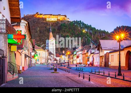 Rasnov, Romania. Medival saxon downtown, travel place in Transylvania, Eastern Europe. Stock Photo