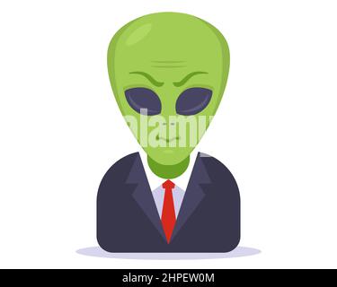 alien in a business suit on a white background. Flat character vector illustration. Stock Vector