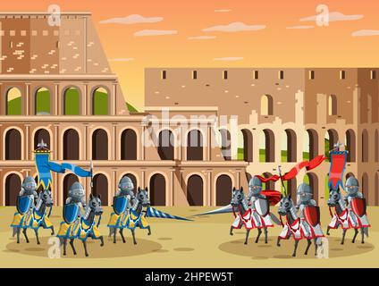 Medieval outdoor scene with armoured knights illustration Stock Vector ...