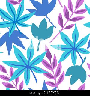 Seamless pattern with doodle leaves and abstract plant elements. Stock Vector