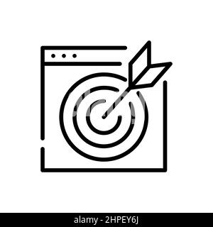 Arrow hitting target in a browser. Pixel perfect, editable stroke icon Stock Vector