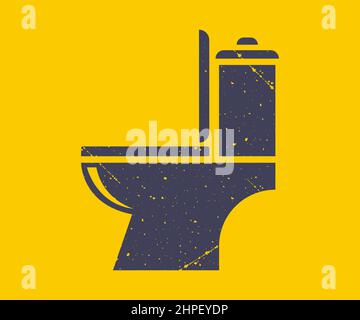 black icon of toilet bowl in gange style. Toilet room symbol. flat vector illustration. Stock Vector