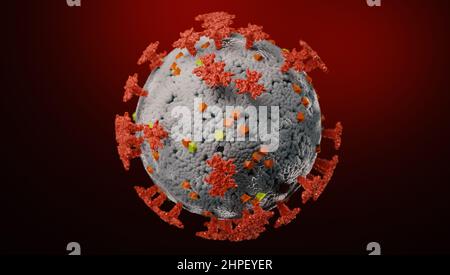 Detailed model of coronavirus virus. 3D rendering. Stock Photo