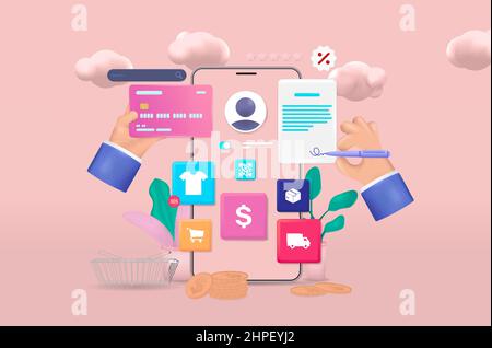 Online shopping and E-commerce on Mobile phone App or Website Stock Vector