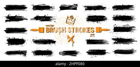Detailed collection grunge brushes. Isolated ink traces, strokes texture Stock Vector