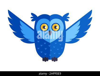 blue owl flies and hunts. flat vector illustration. Stock Vector