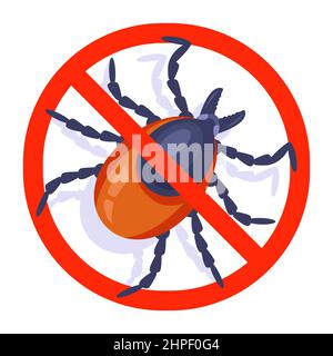 crossed out sign encephalitis tick. dangerous insect. flat vector illustration. Stock Vector