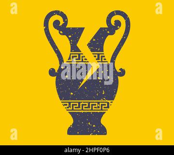 ancient greek wine jug black icon in grunge style. flat vector illustration Stock Vector