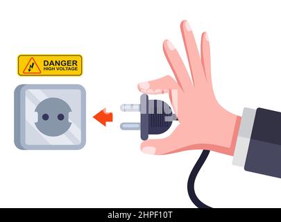 AC power plugs and sockets. plug in electrical equipment. flat vector illustration. Stock Vector