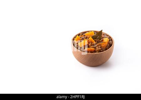 Lentil stew ragout with pumpkin and carrot isolated on white background Stock Photo
