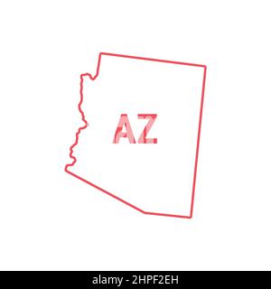 Arizona US state map red outline border. Vector illustration isolated on white. Two-letter state abbreviation. Editable stroke. Adjust line weight. Stock Vector