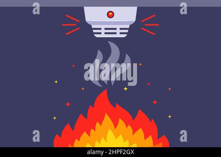 smoke detector against indoor fire. building smoke alarm. flat vector illustration Stock Vector