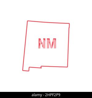 New Mexico US state map red outline border. Vector illustration isolated on white. Two-letter state abbreviation. Editable stroke. Adjust line weight. Stock Vector