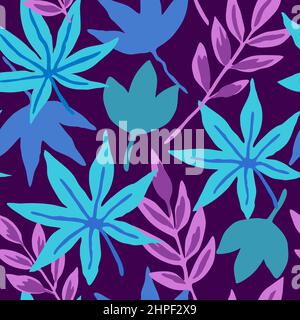 Seamless pattern with doodle leaves and abstract plant elements. Stock Vector