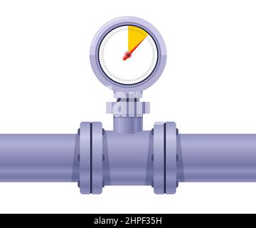 a device for measuring pressure in a pipe. the meter shows the water consumption in the house. flat vector illustration. Stock Vector