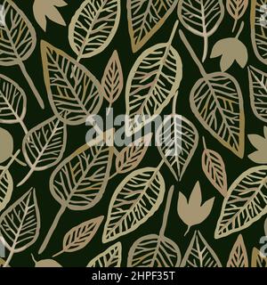 Seamless pattern with skeleton autumn leaves. Vector hand drawn illustration.  Stock Vector
