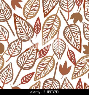 Seamless pattern with skeleton autumn leaves. Vector hand drawn illustration.  Stock Vector
