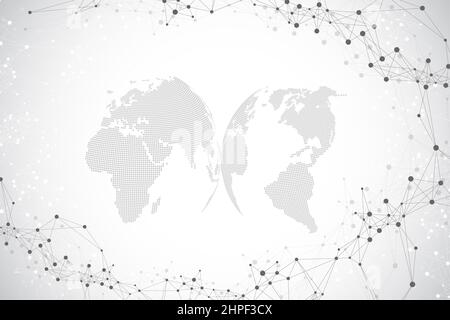 Virtual Graphic Background Communication with World Globe. A sense of science and technology. Digital data visualization, illustration. Stock Photo